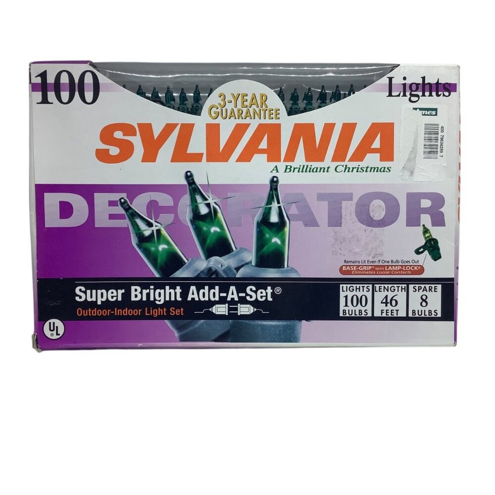 Sylvania 100 Super Bright Add-A-Set Outdoor-Indoor Christmas Light Set 46 Ft NeW